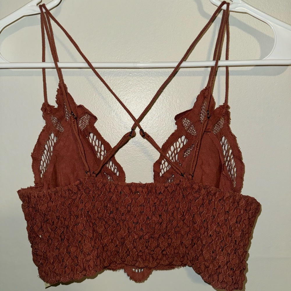 Free People Intimately Adella Rust Lace Bralette Longline Crochet Smocked Small - Picture 3 of 8